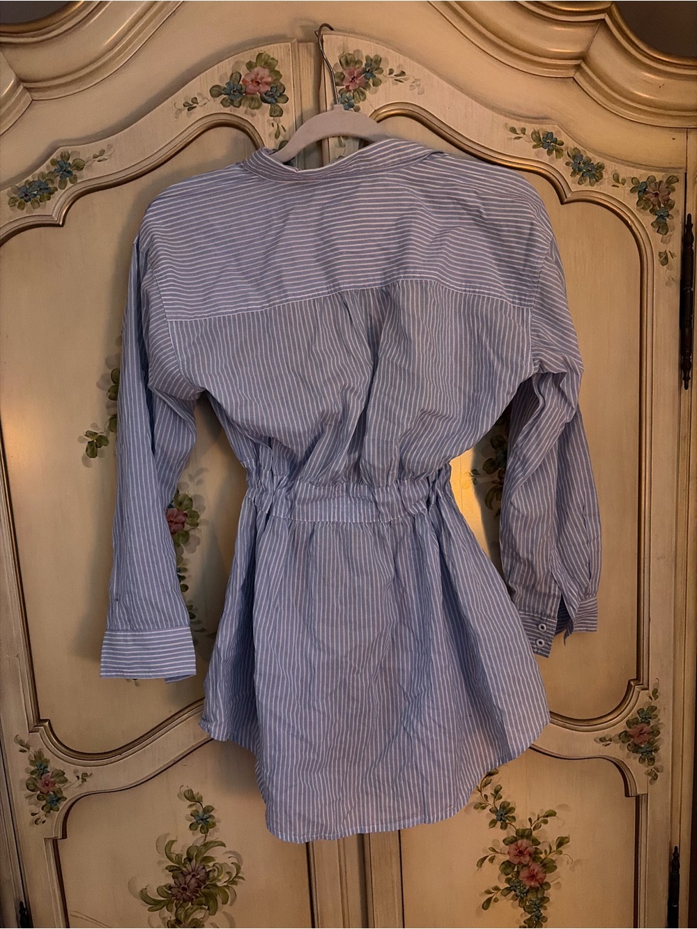 Blue Stripe Button-Front Drawstring Shirt - Picture 4 of 4